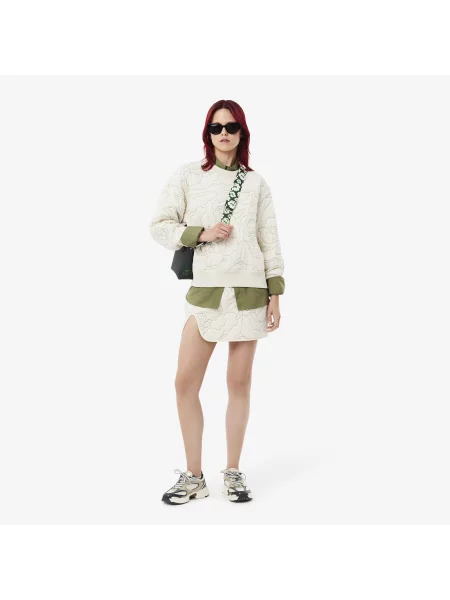 Lacoste Bluza Z Okrągłym Dekoltem Dwustronna Ze Wzorem Oversize Kremowa Kremowy