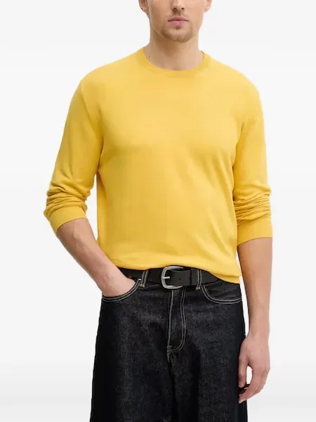 Lung pulover Benetton cu decolteu rotund galben