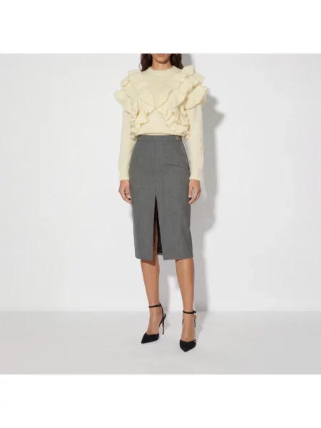 Dzianinowy sweter Elisabetta Franchi z falbankami beżowy
