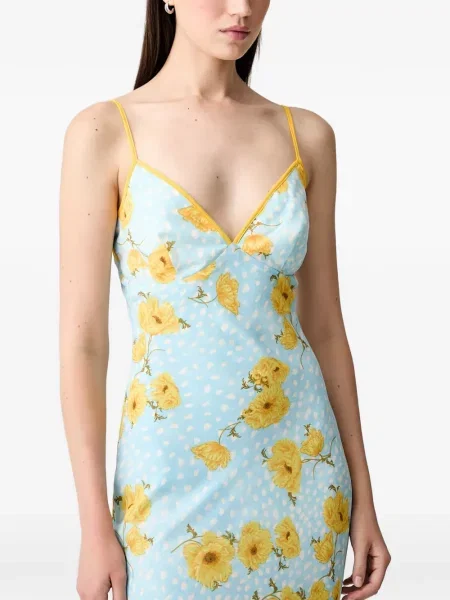 Rochie maxi Never Fully Dressed cu model floral cu imagine albastru