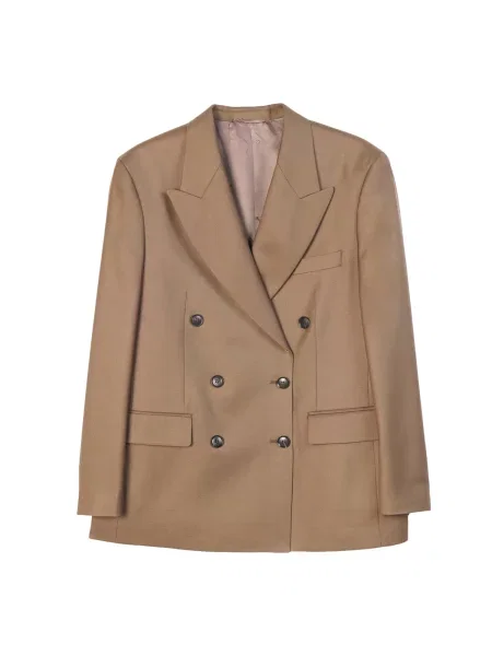 GOBI Cashmere Sacou Double-Breasted Cashmere Suit Blazer sepie
