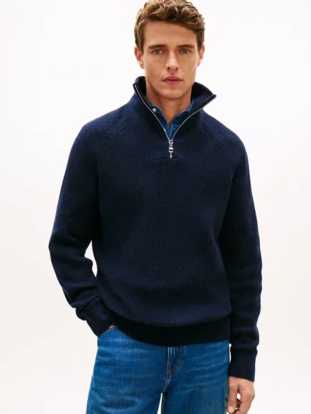 Tommy Hilfiger sweter z dzianiny z wełną Mężczyźni Wełna S niebieski