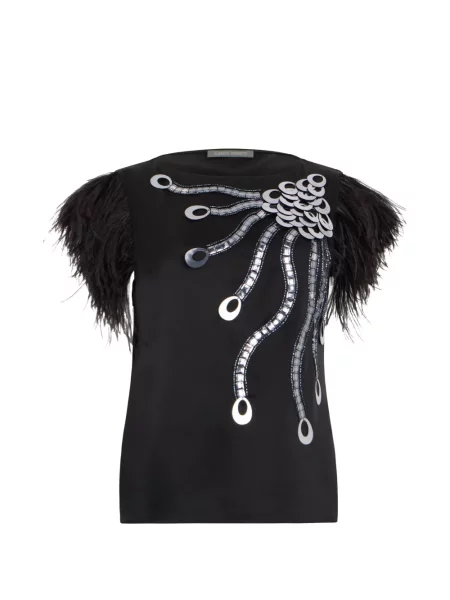 Tricou Alberta Ferretti cu pene negru