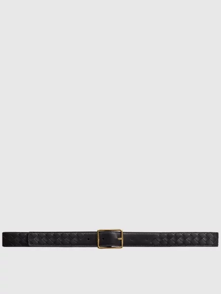 Кожаный двусторонний ремень Bottega Veneta с ремешками черный
