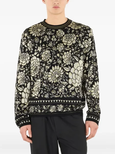 Pulover Roberto Cavalli de lână cu model floral negru