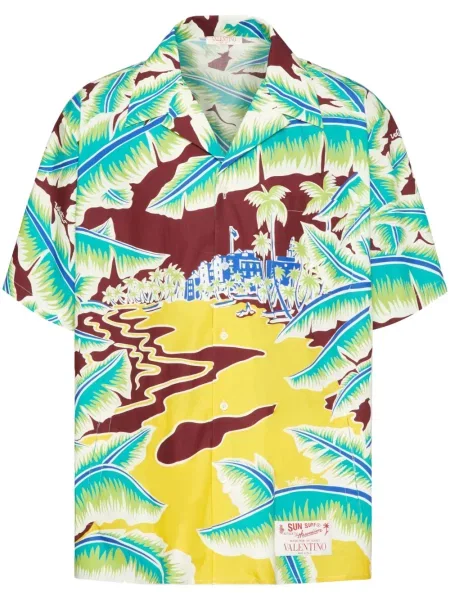 Krátká košile Valentino Garavani s potiskem s tropickým vzorem modrá