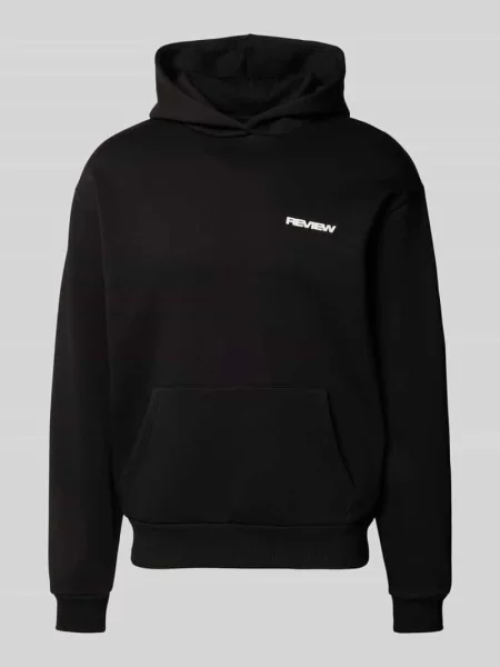 Bluza z kapturem z nadrukiem z logo Review czarna