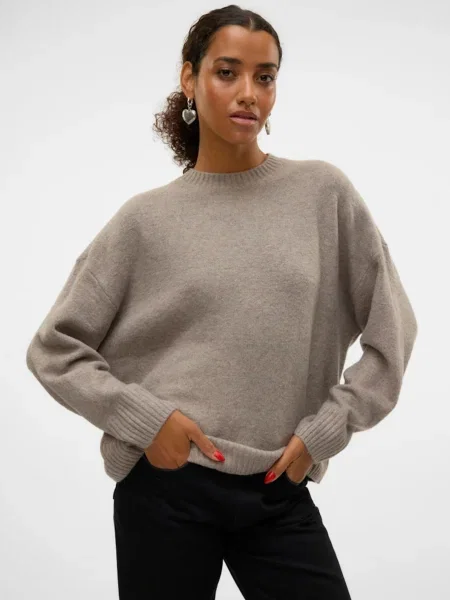 VERO MODA Sveter VMBOOM béžová melírovaná sivá