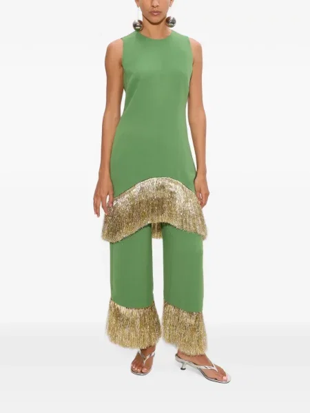 Pantaloni Simon Miller cu franjuri verde