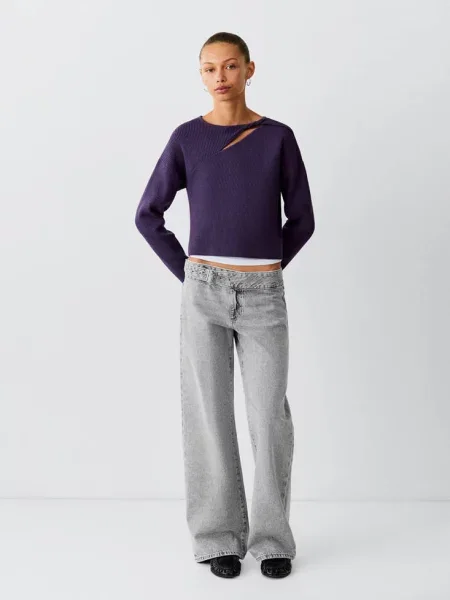 Jeansy low waist z paskiem denim Teen 38 MANGO TEEN szary