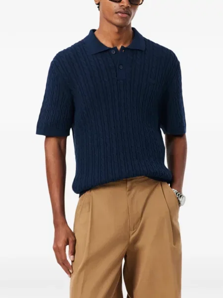 Tricou polo Lacoste tricotate albastru