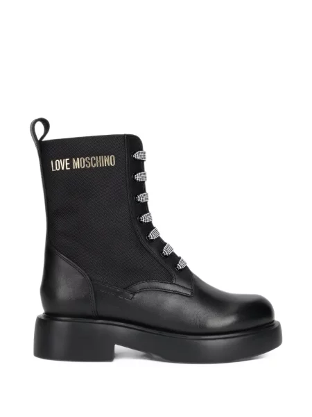 Cizme scurte Love Moschino cu șireturi din dantelă cu autograf negru