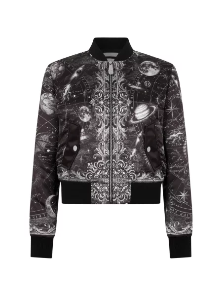 Geacă bomber Philipp Plein din satin negru
