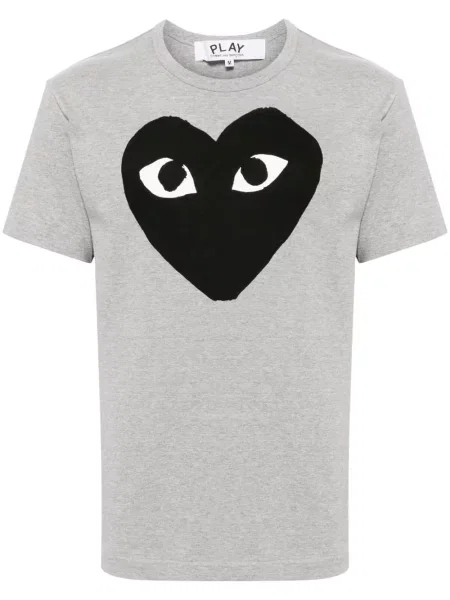 Tricou Comme Des Garcons Play cu imagine cu motiv cu inimi gri