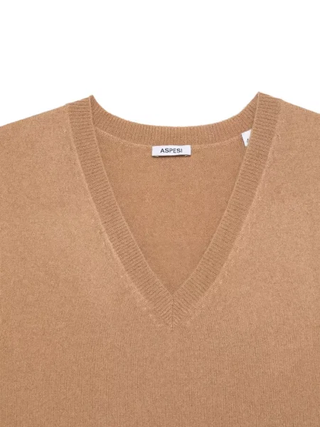 Pulover Aspesi fără mâneci cu decolteu în V maro