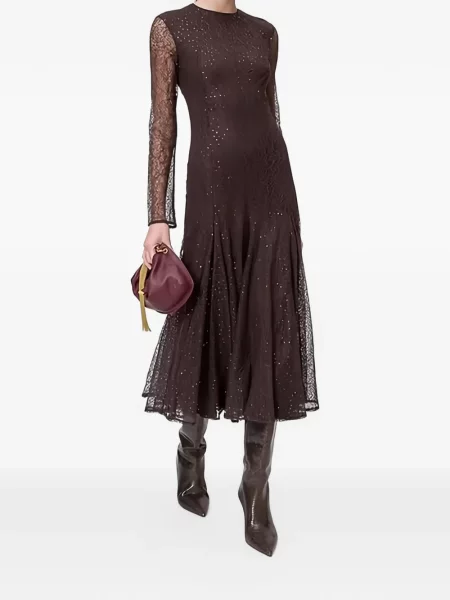 Rochie Twinset cu paiete din dantelă maro