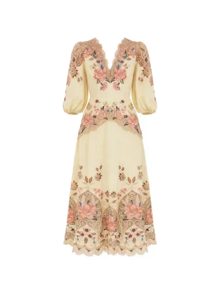 Rochie midi Farm Rio cu broderie de in cu model floral