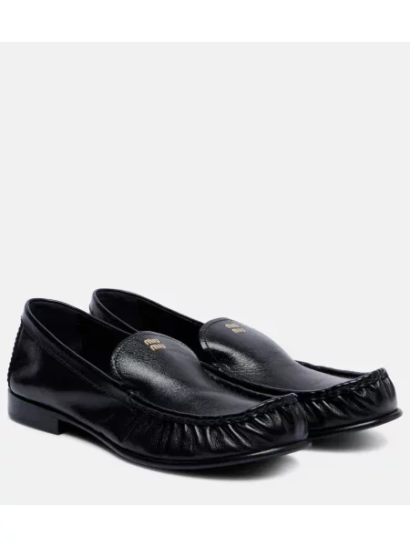 Usnjene loaferke Miu Miu črna