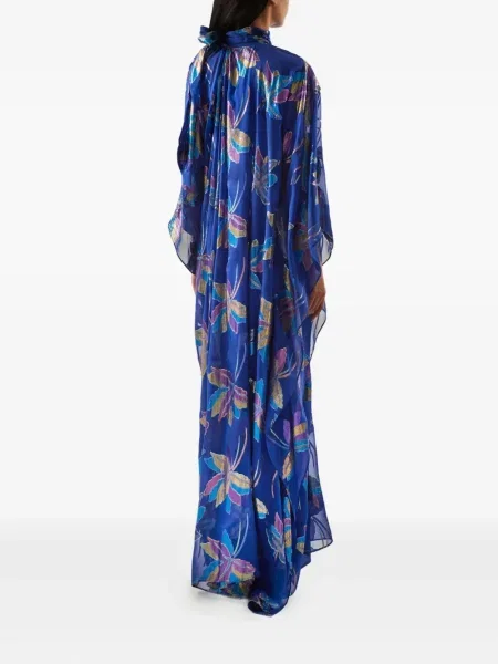 Rochie maxi Taller Marmo cu funde cu model floral albastru