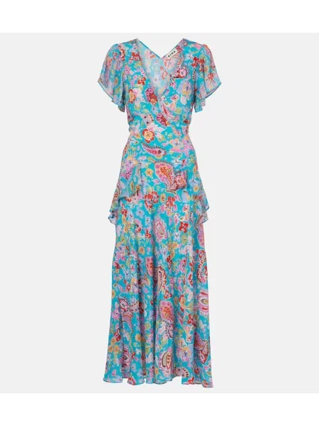 Rochie midi Rixo de mătase până la genunchi de costum albastru