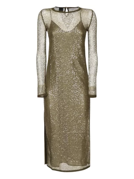 Мрежеста миди рокля Pinko с пайети до коляното зелено