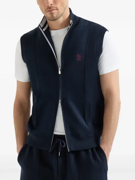 Svileni prsluk Brunello Cucinelli s autogramom plava