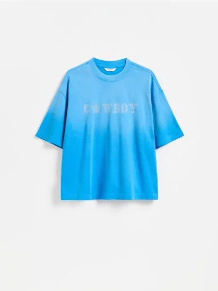 Reserved Tricou boxy cu efect tie-dye albastru-deschis albastru