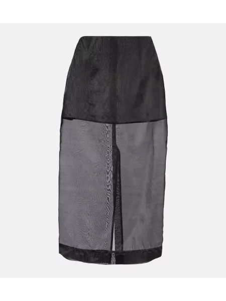 Fustă midi The Frankie Shop de mătase până la genunchi negru