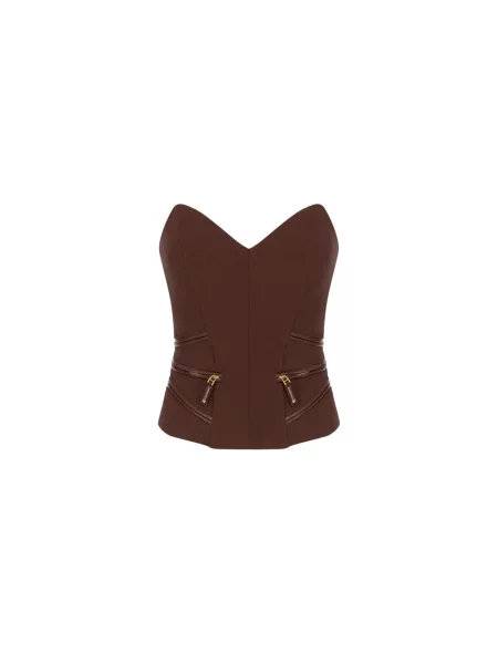 Top Elisabetta Franchi z krepy brązowy