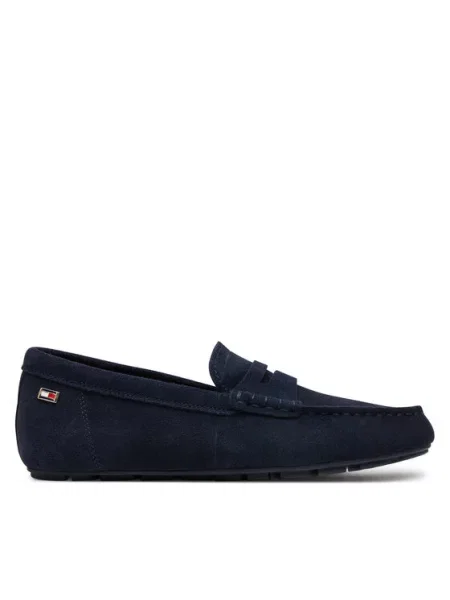 Tommy Hilfiger Mokasíny Flag Soft Suede Driver Loafer Tmavomodrá modrá