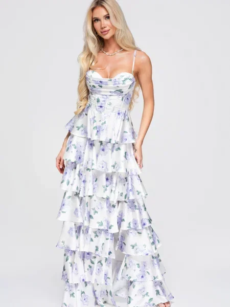 Rochie maxi Edoti cu volane alb