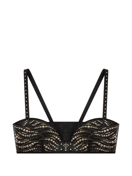 Top Roberto Cavalli din piele cu tepi negru