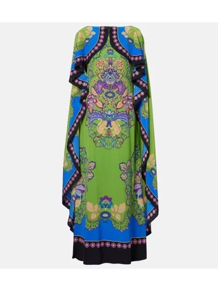 Rochie maxi La Doublej de mătase cu imagine de costum verde