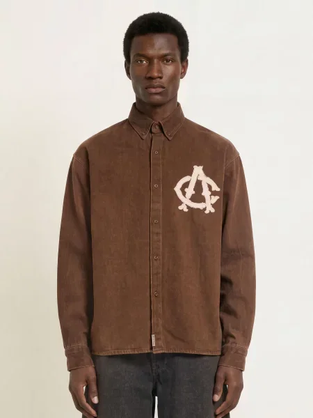 Another Cotton Lab Džínová Košile Slim Fit tmavě hnědá