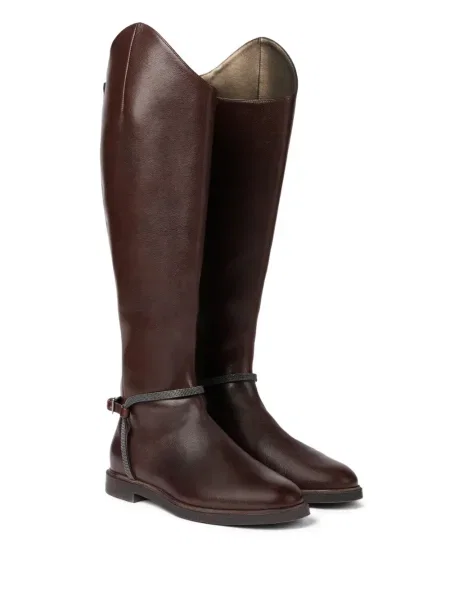 Botine Brunello Cucinelli din piele cu cataramă maro