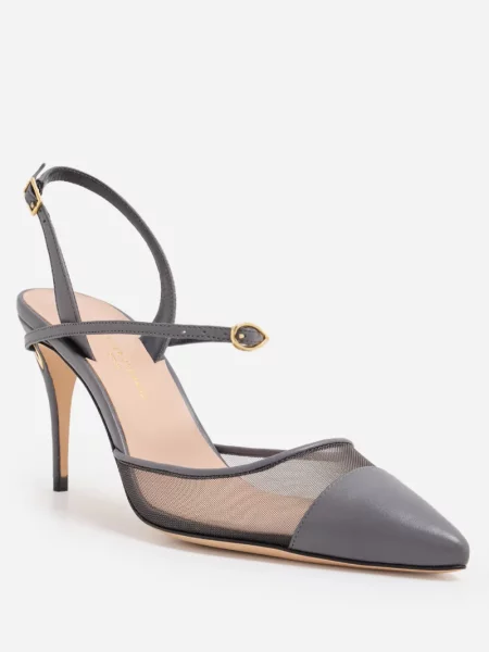 Pantofi cu toc Jennifer Chamandi plasă slingback gri