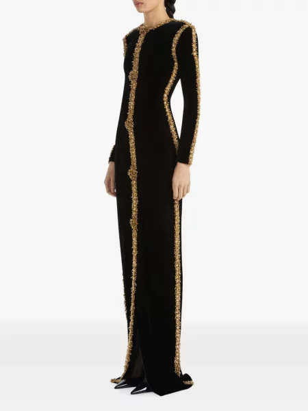 Lung rochie Balmain cu broderie de catifea negru