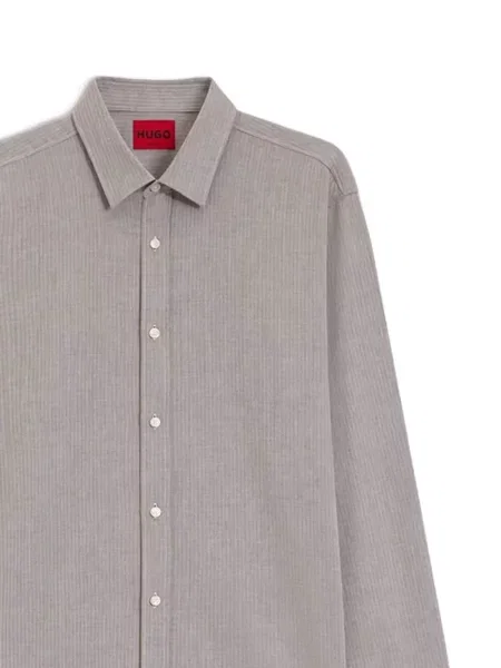 Lung cămașă Hugo cu model herringbone maro