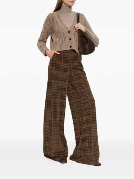 Pantaloni Max Mara în carouri maro