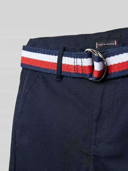 Bermudy z paskiem z tkaniny Tommy Hilfiger granatowe