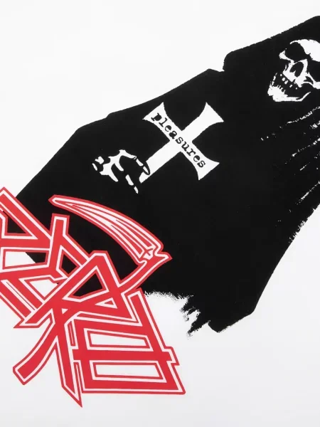 Grafický zvonění tričko Pleasures bílé