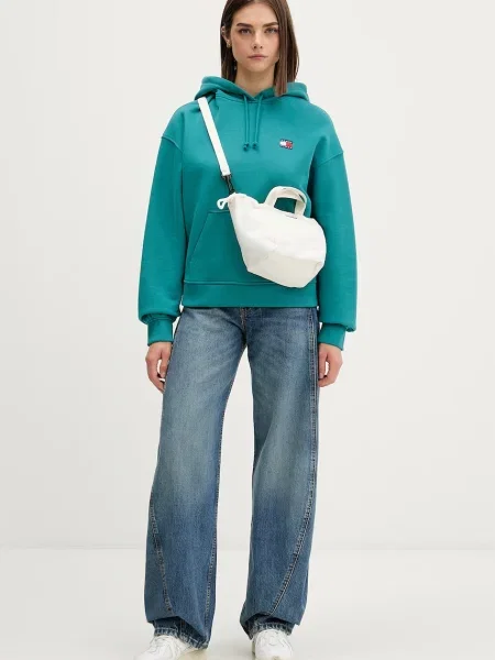 Tommy Jeans pulover s kapuco bombažen