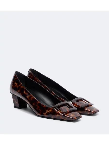 Pantofi cu toc Roger Vivier din piele de lac cu imagine maro