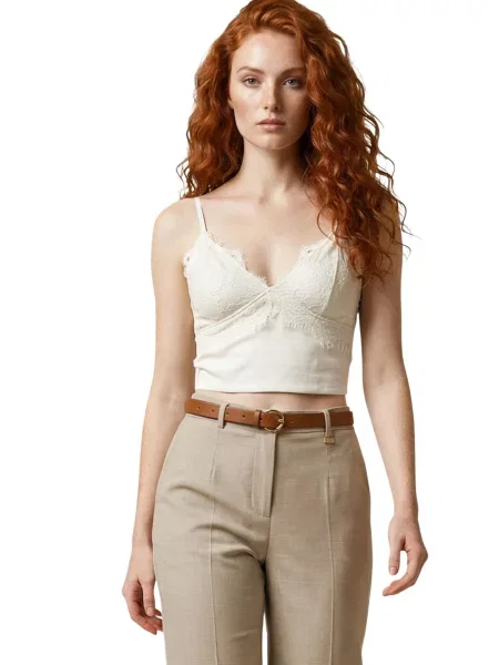 Top Artigli cu decolteu în V maro