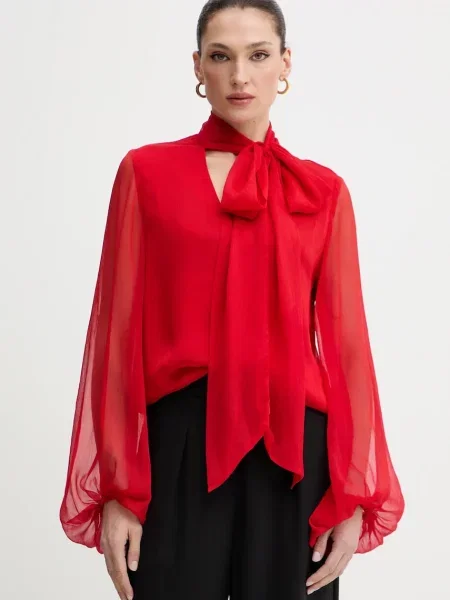 Bluza Bardot za žene bez uzorka crvena