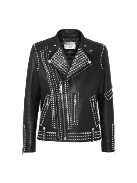 Kurtka skórzana Philipp Plein z ćwiekami czarna