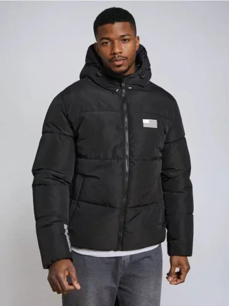 Sinsay Prošívaná bunda s kapucí NASA černá