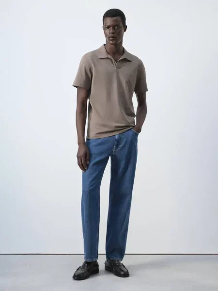 Koszulka polo slim fit z piki z mieszanki bawełny norkowy Mężczyzna XXL MANGO MAN szary