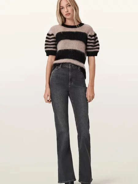 Дънки AllSaints MAISIE с висока талия сиво