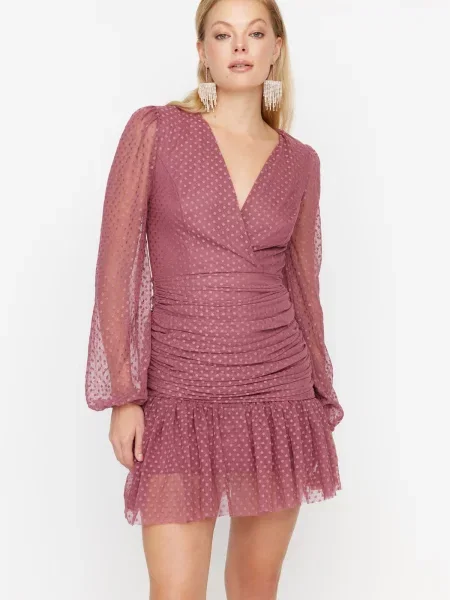 Rochie de seară Trendyol cu model floral din tul roz